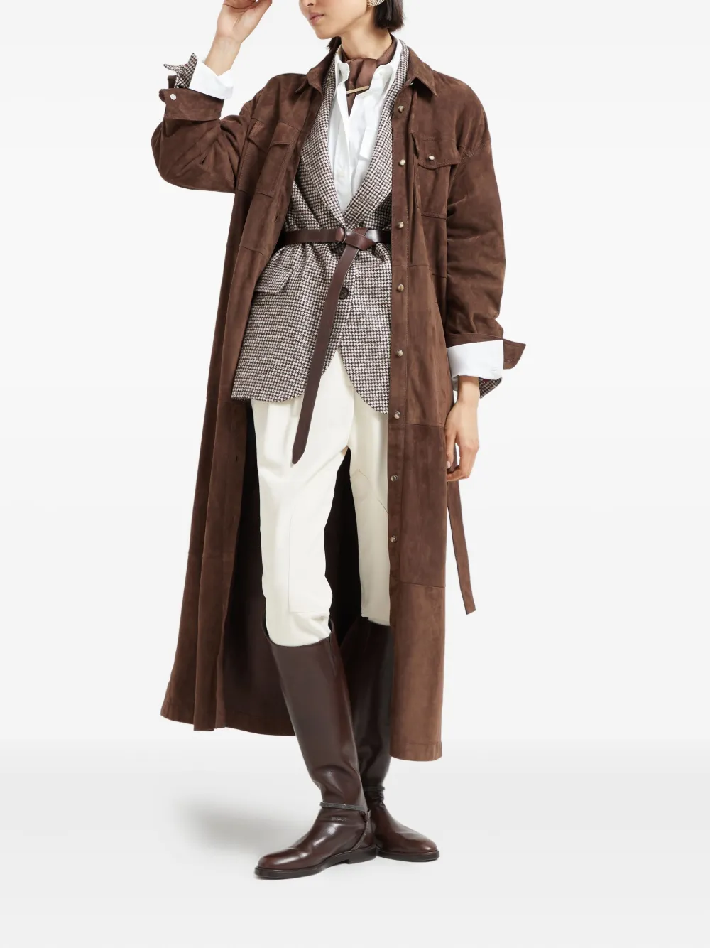 Brunello Cucinelli belted suede shirt dress Bruin