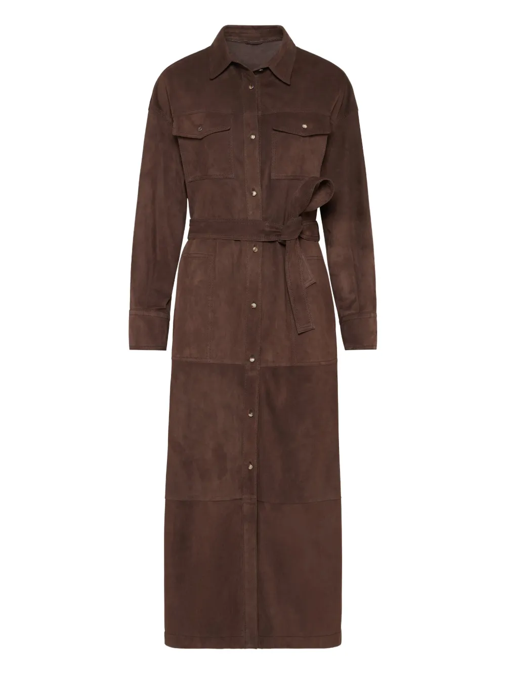 Brunello Cucinelli belted suede shirt dress Bruin