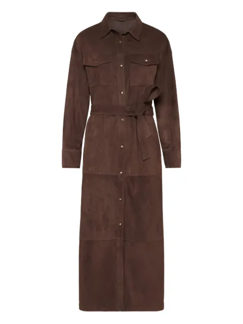 Brunello Cucinelli belted suede shirt dress