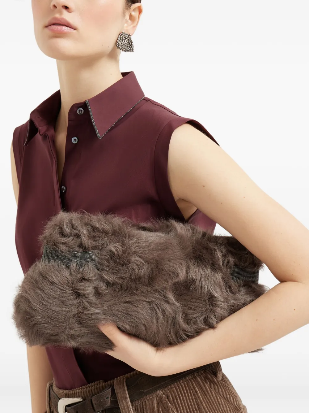 Brunello Cucinelli Wavy shearling clutch bag Bruin