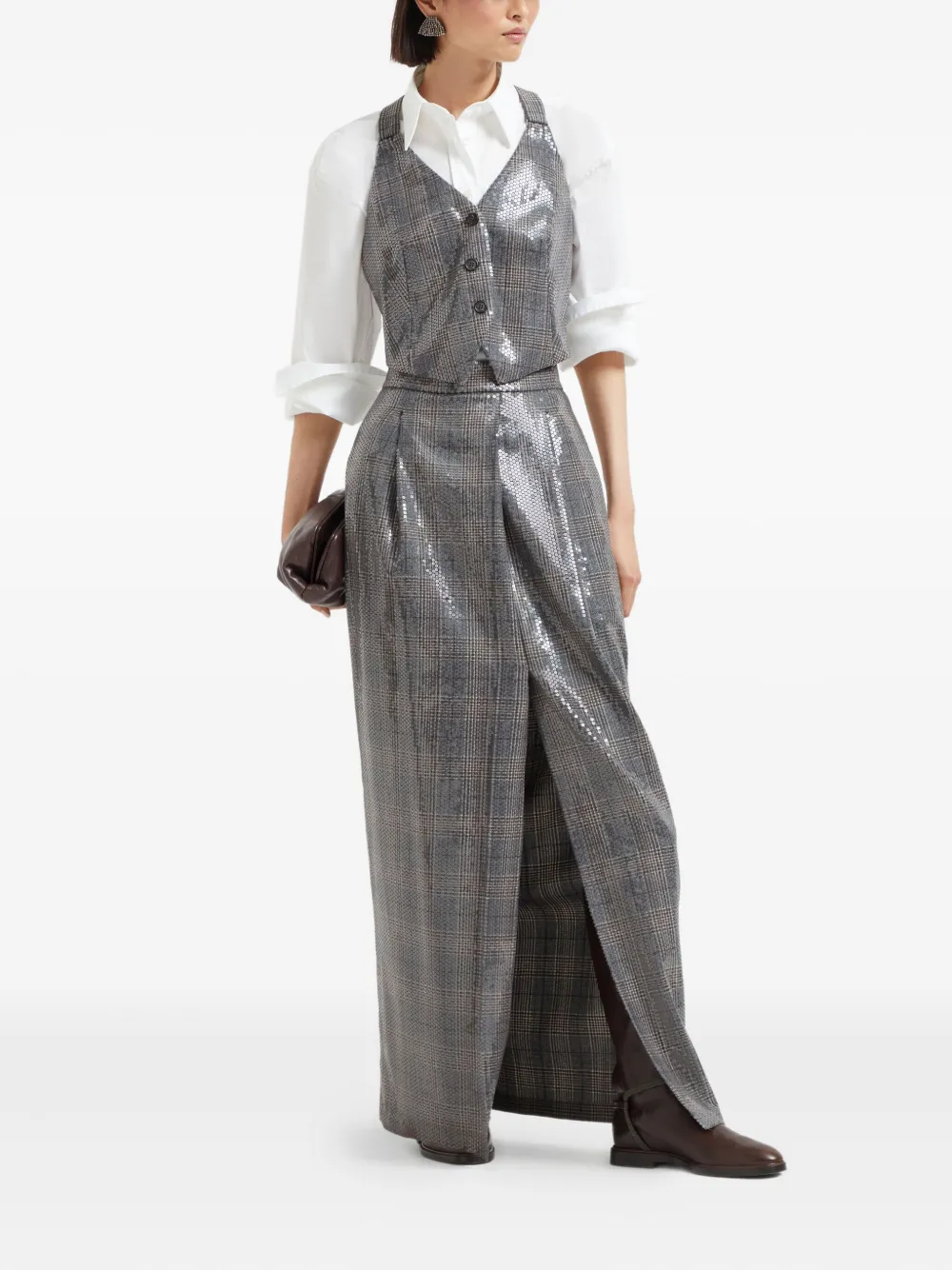 Brunello Cucinelli sequin-embellished long skirt Grijs