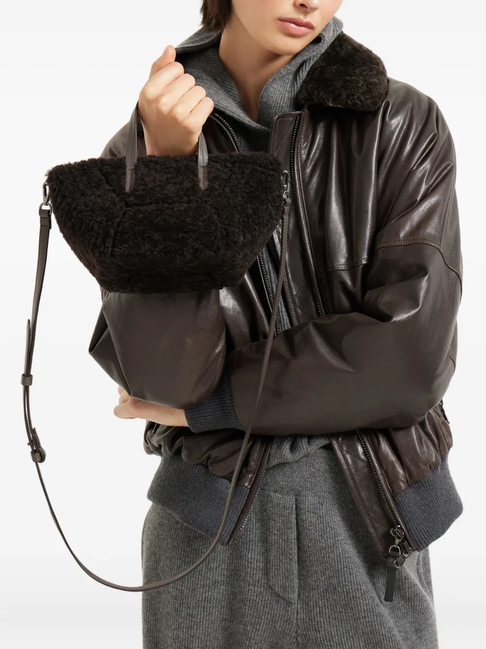 Brunello Cucinelli shearling tote bag Bruin