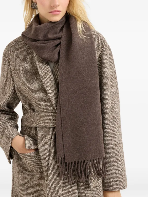 Brunello Cucinelli Sciarpa In Cashmere Con Frange Marrone