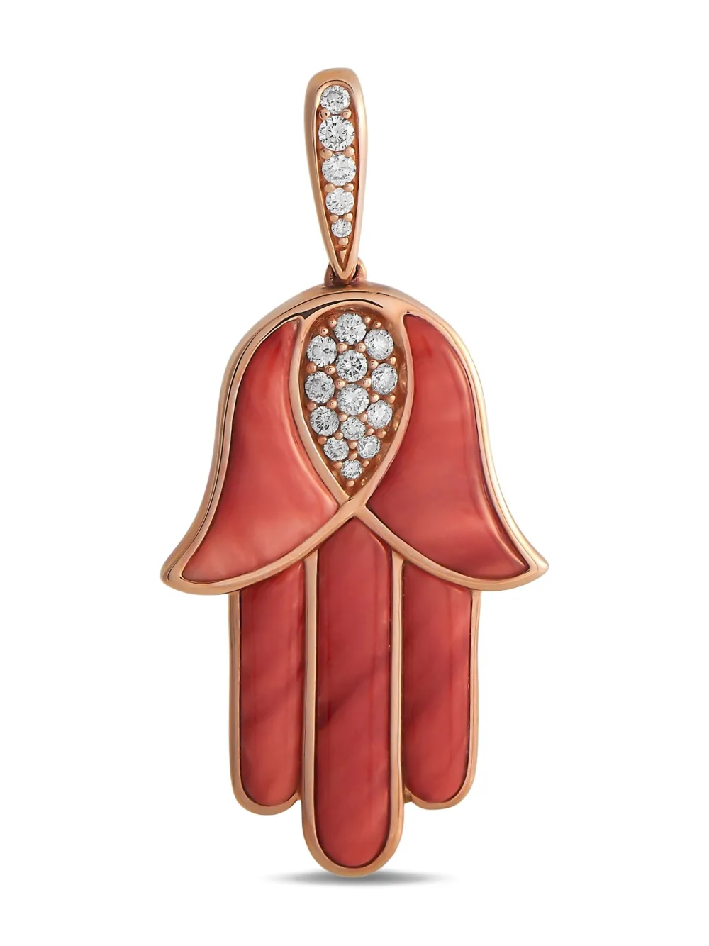 Kabana pre-owned 14K rose gold Hamsa diamond pendant | Red | Image 1