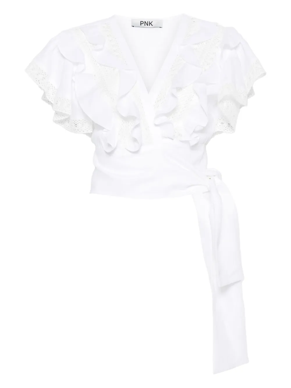 lace-trimmed linen blouse