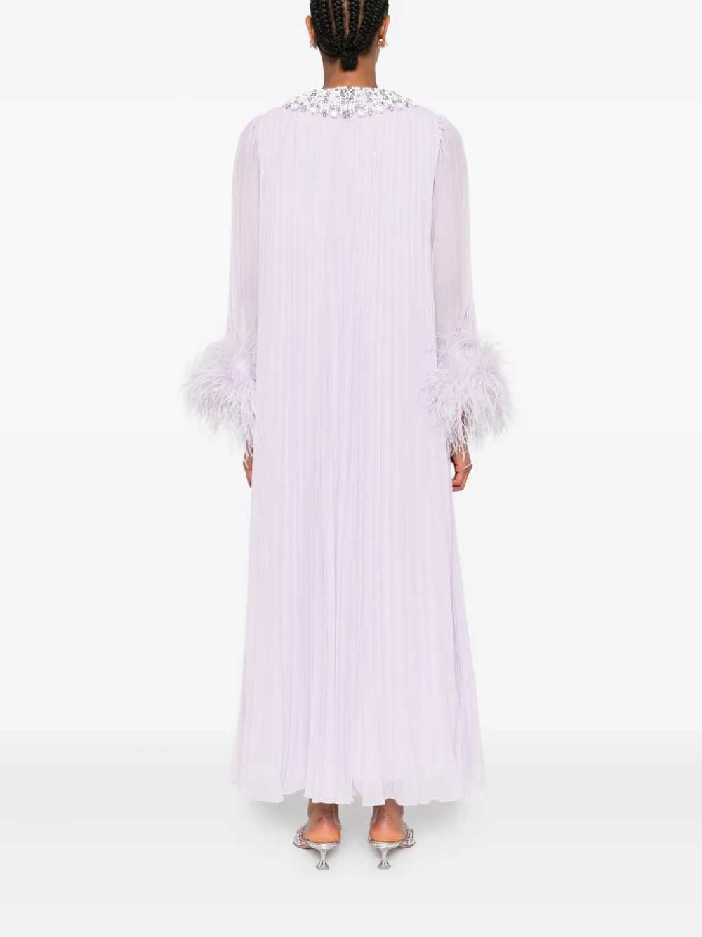 Self-Portrait Chiffon jurk met veren detail Paars