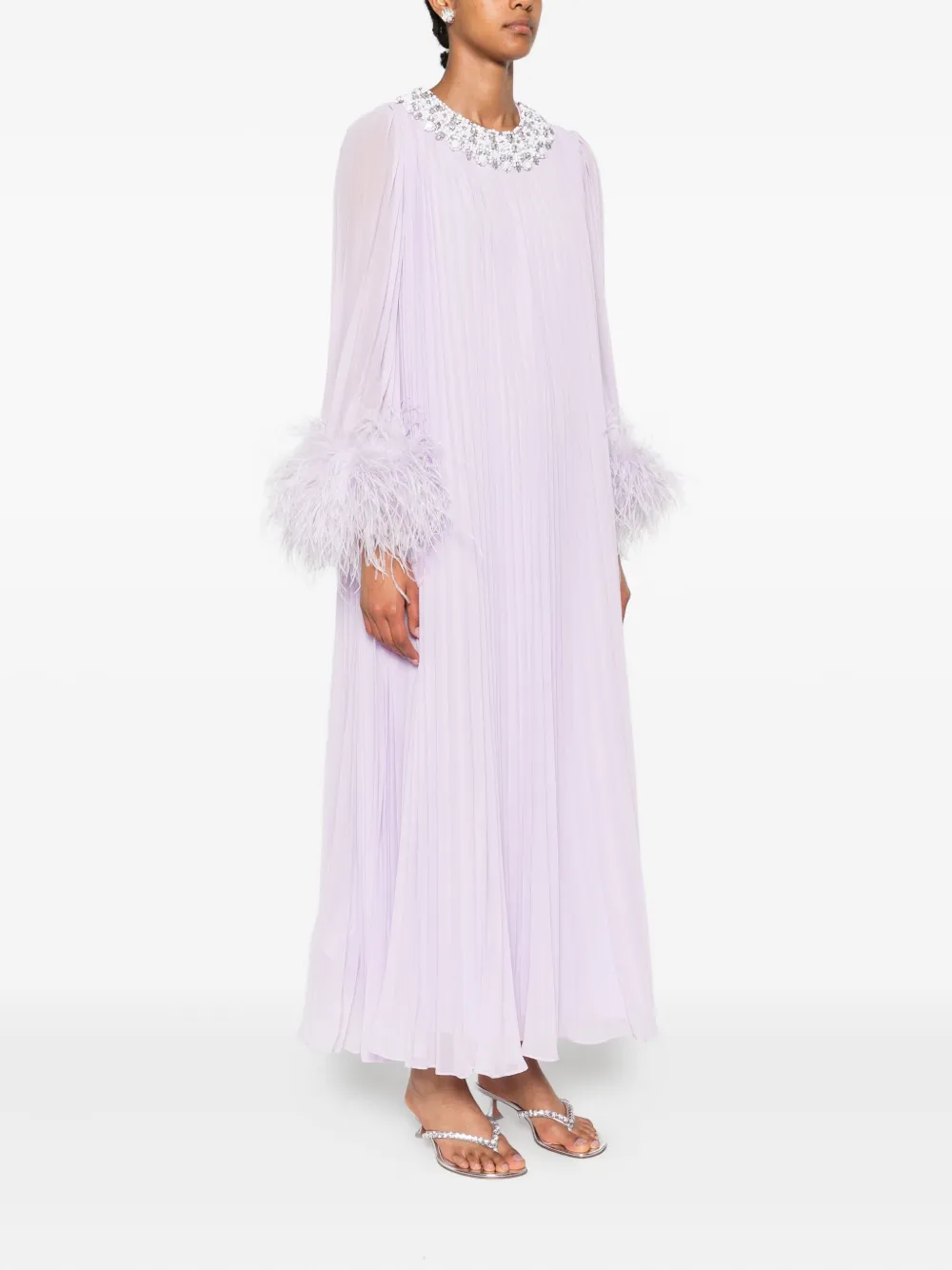 Self-Portrait Chiffon jurk met veren detail Paars