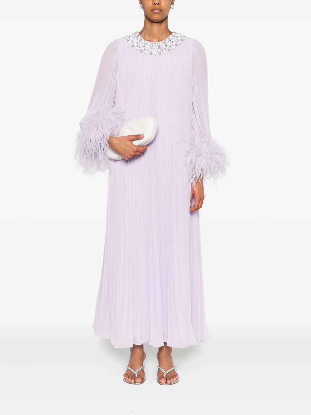 Self-Portrait Chiffon jurk met veren detail Paars