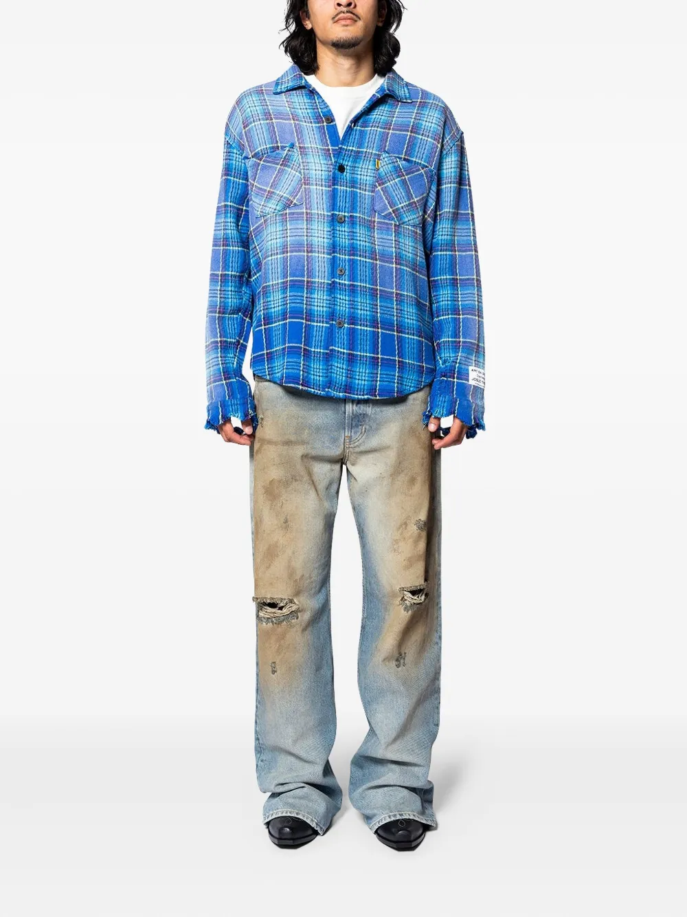 Enfants Riches Déprimés Geruit overhemd met franje afwerking - Blauw