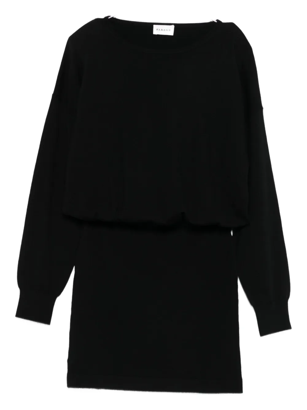 P.a.r.o.s.h Boat-neck Long-sleeve Mini Dress In Black
