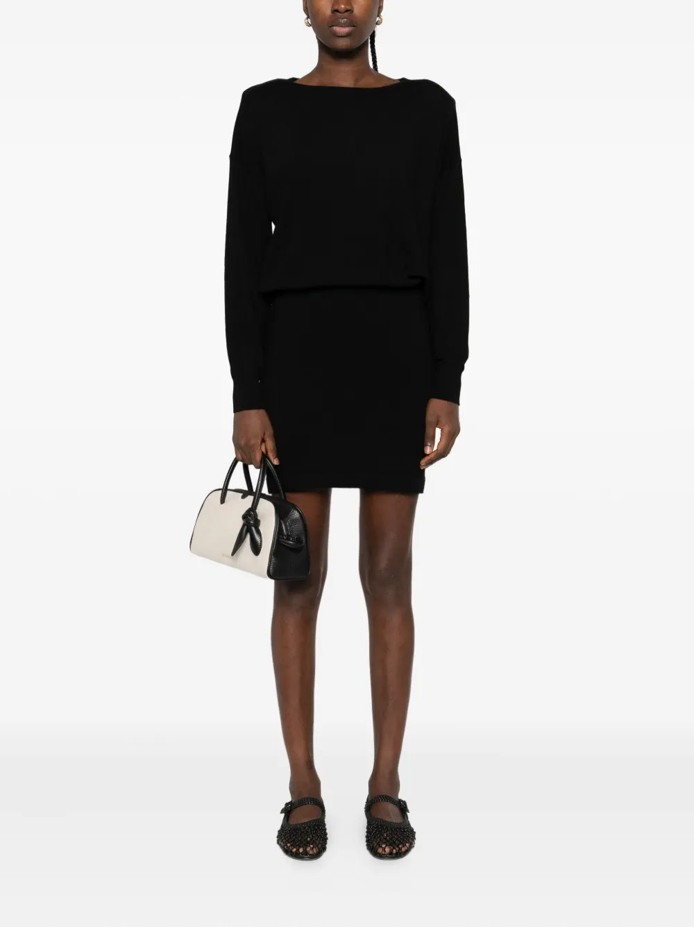 P.A.R.O.S.H. boat-neck long-sleeve mini dress - Zwart