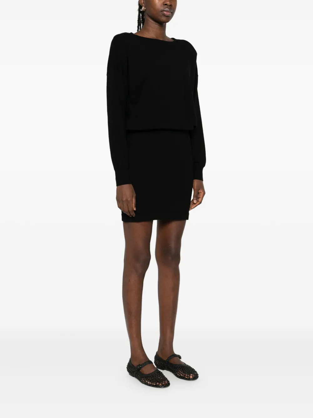 P.A.R.O.S.H. Mini-jurk met lange mouwen en boothals Zwart