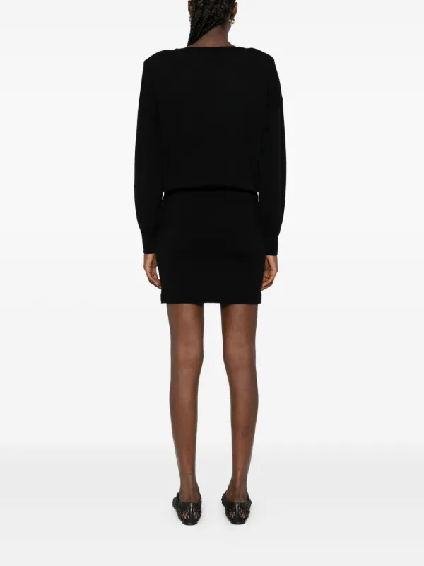 chinese dress ladies Waffle-Knit Boat Neck Mini Dress Black / M main image 1