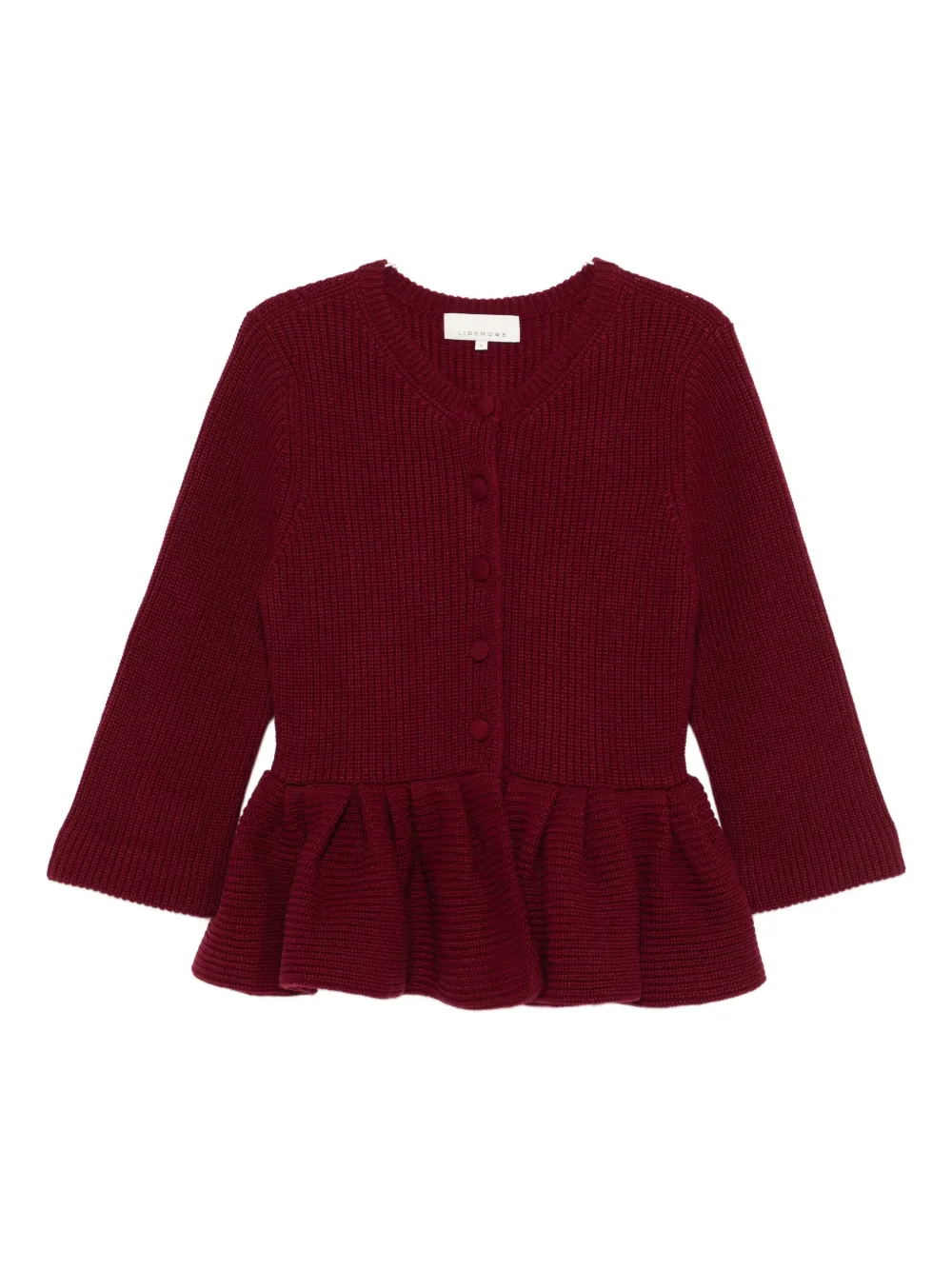 Liberowe Ruffled Cashmere Peplum Cardigan In Burgundy