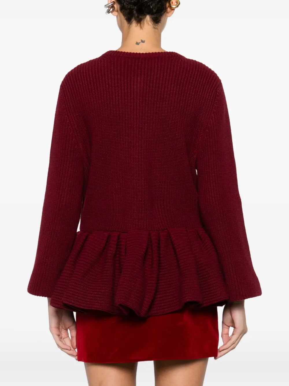 Liberowe Ruffled Cashmere Peplum Cardigan In Burgundy