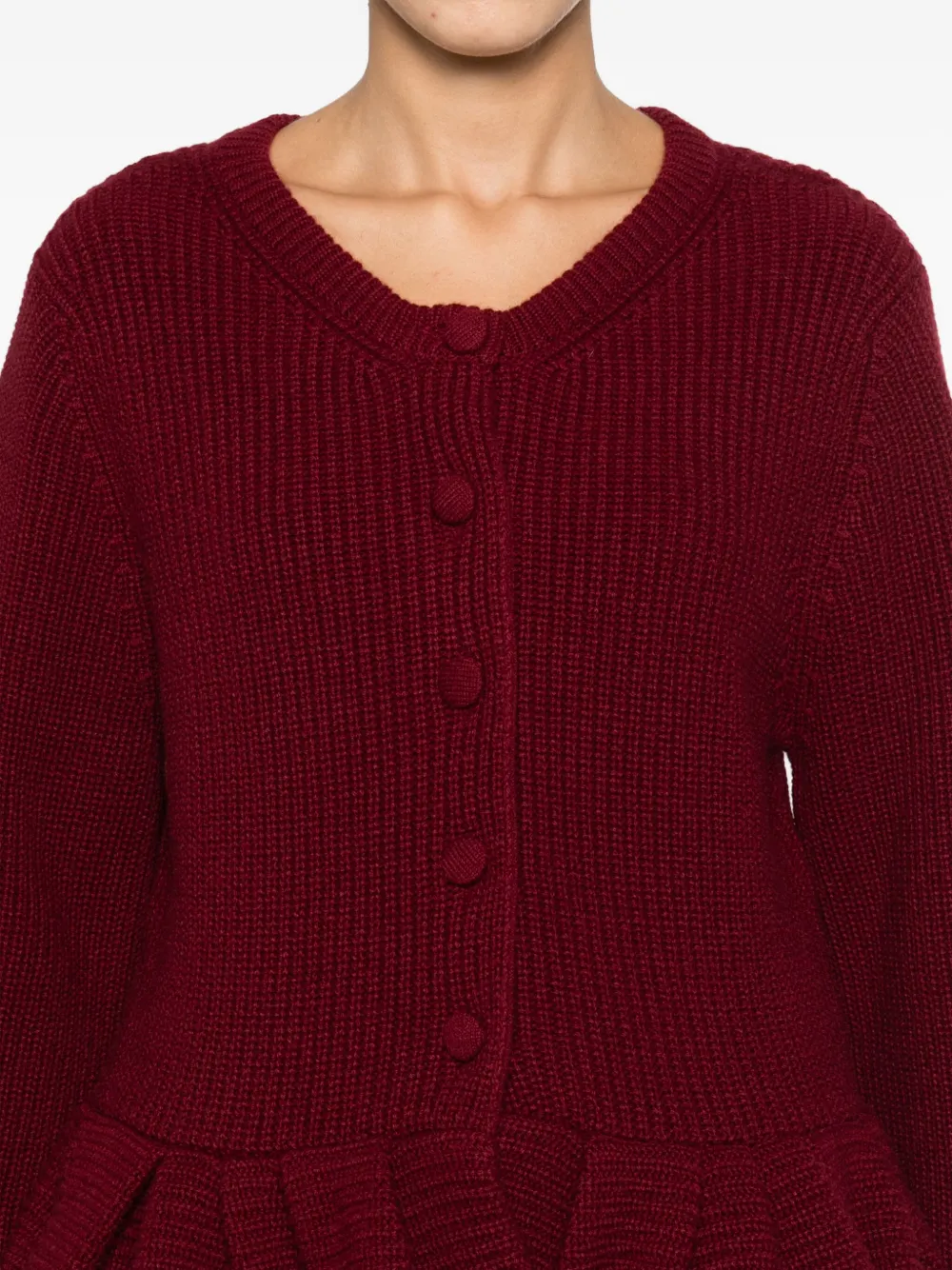 Liberowe Ruffled Cashmere Peplum Cardigan In Burgundy
