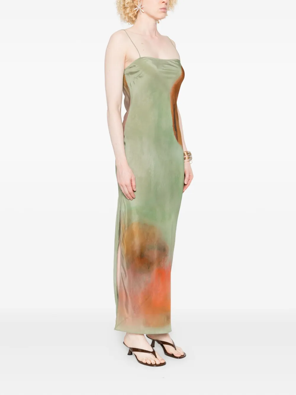 Sir Calle Square-neck Print Maxi Dress In Green