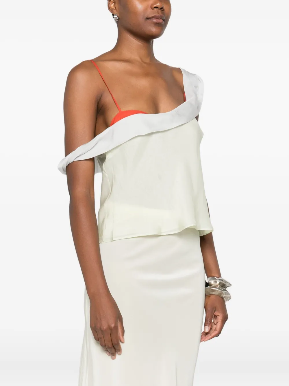 Sir Womens Splice Palma Overlay Off-shoulder Silk Cami Top Xs In White