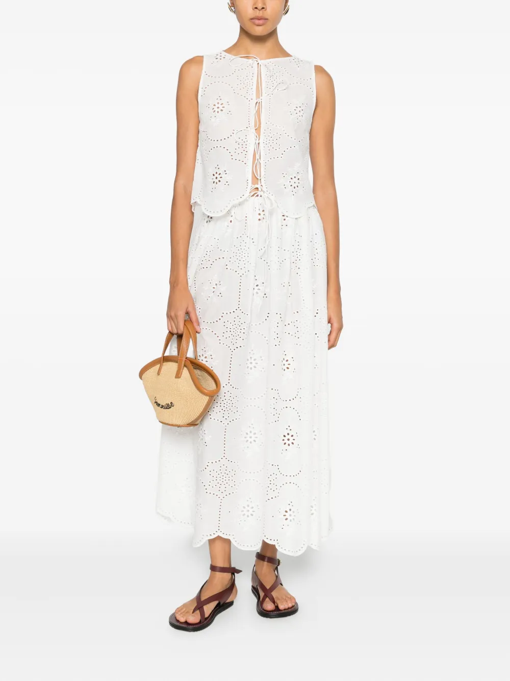 Matteau Cotton Broderie Anglaise Midi Skirt In White