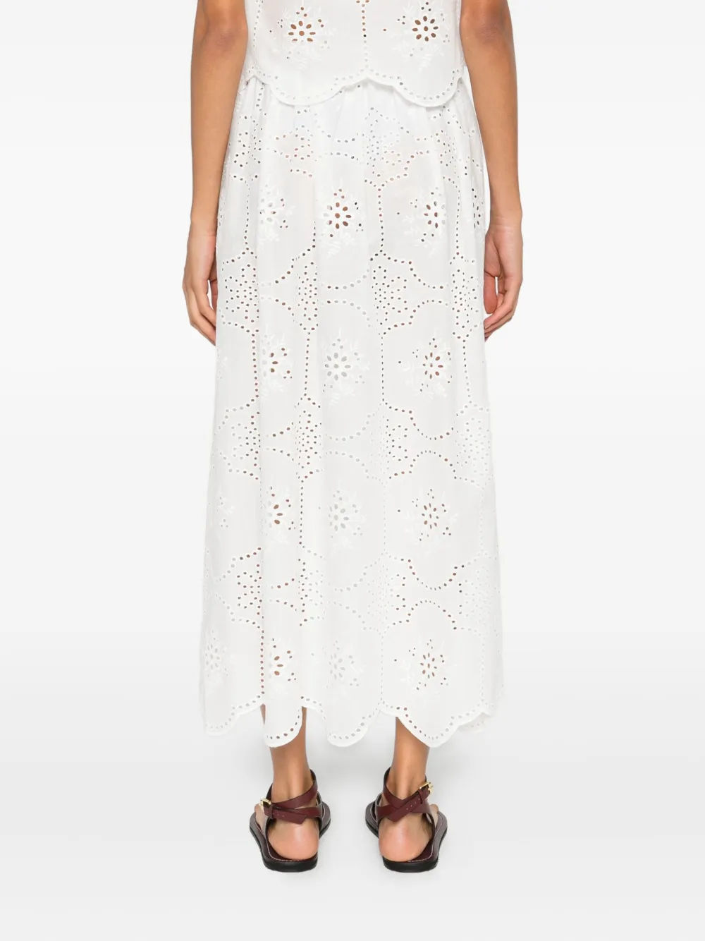 Matteau Cotton Broderie Anglaise Midi Skirt In White