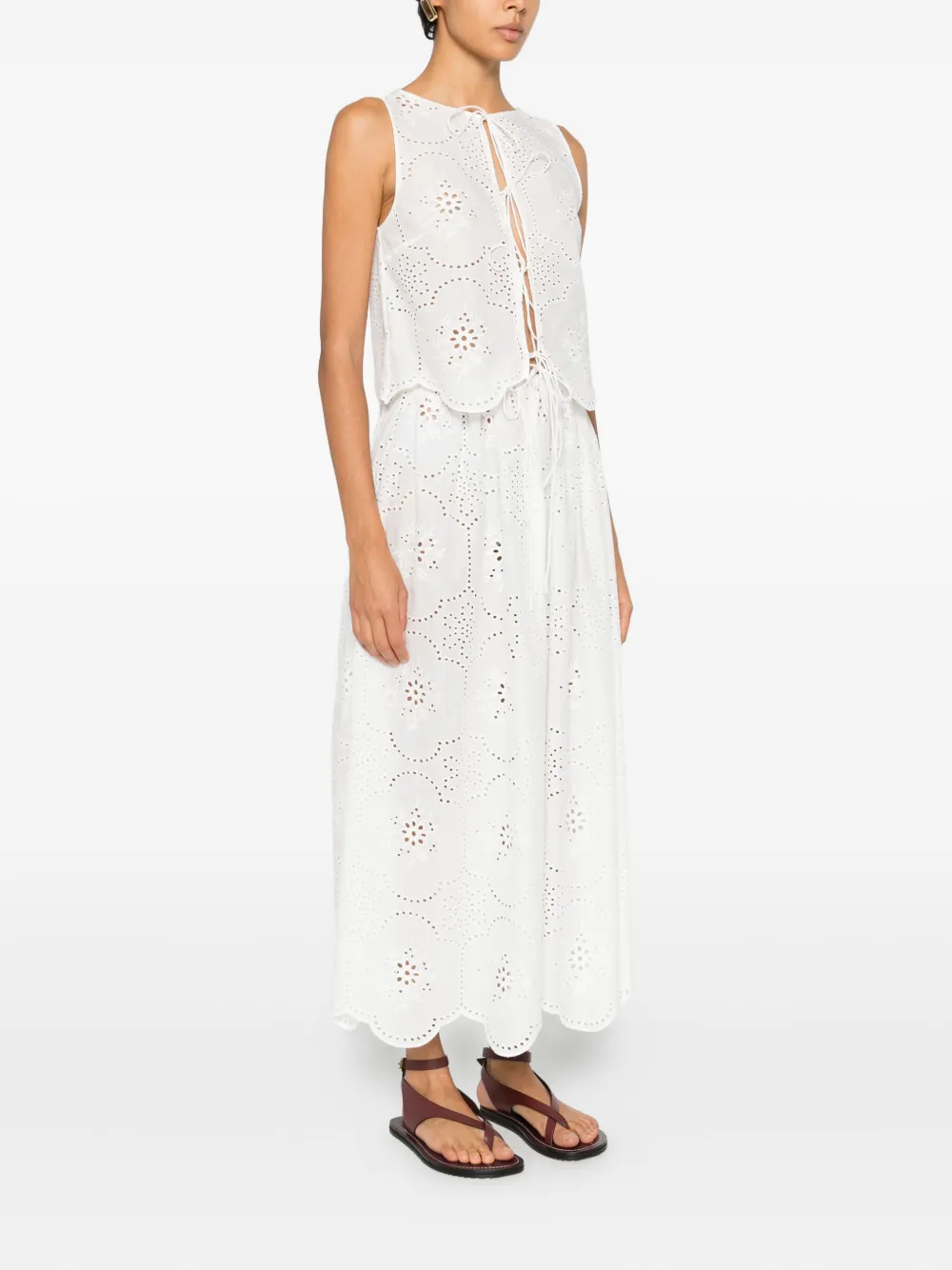 Matteau Cotton Broderie Anglaise Midi Skirt In White
