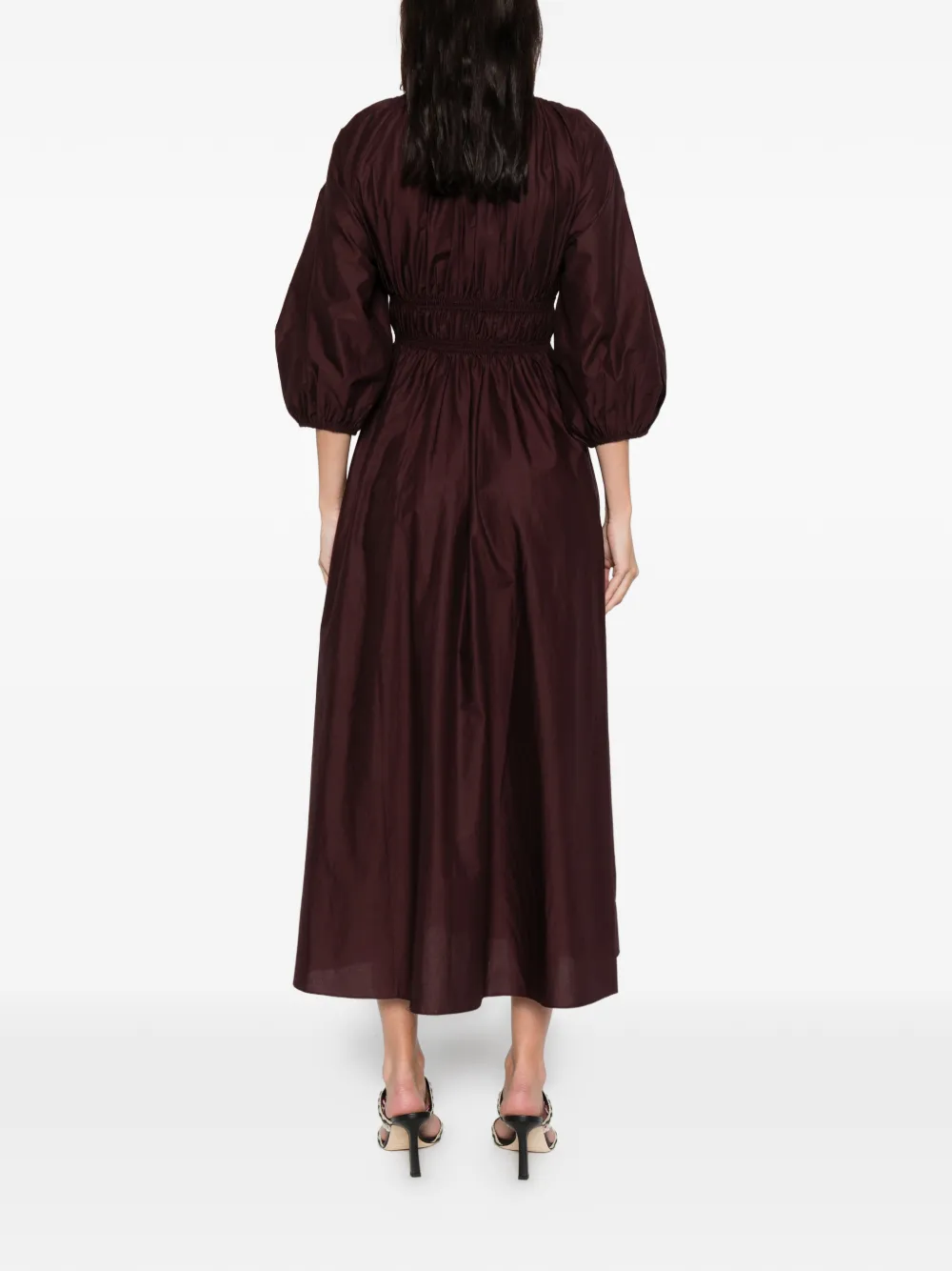 Matteau Shirred Organic Cotton-poplin Maxi Dress In Burgundy