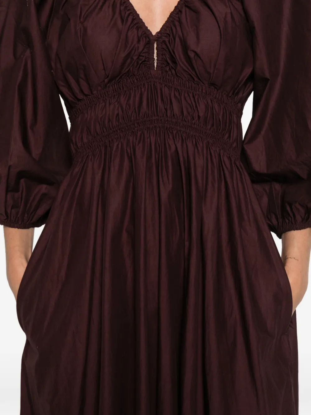 Matteau Shirred Organic Cotton-poplin Maxi Dress In Burgundy