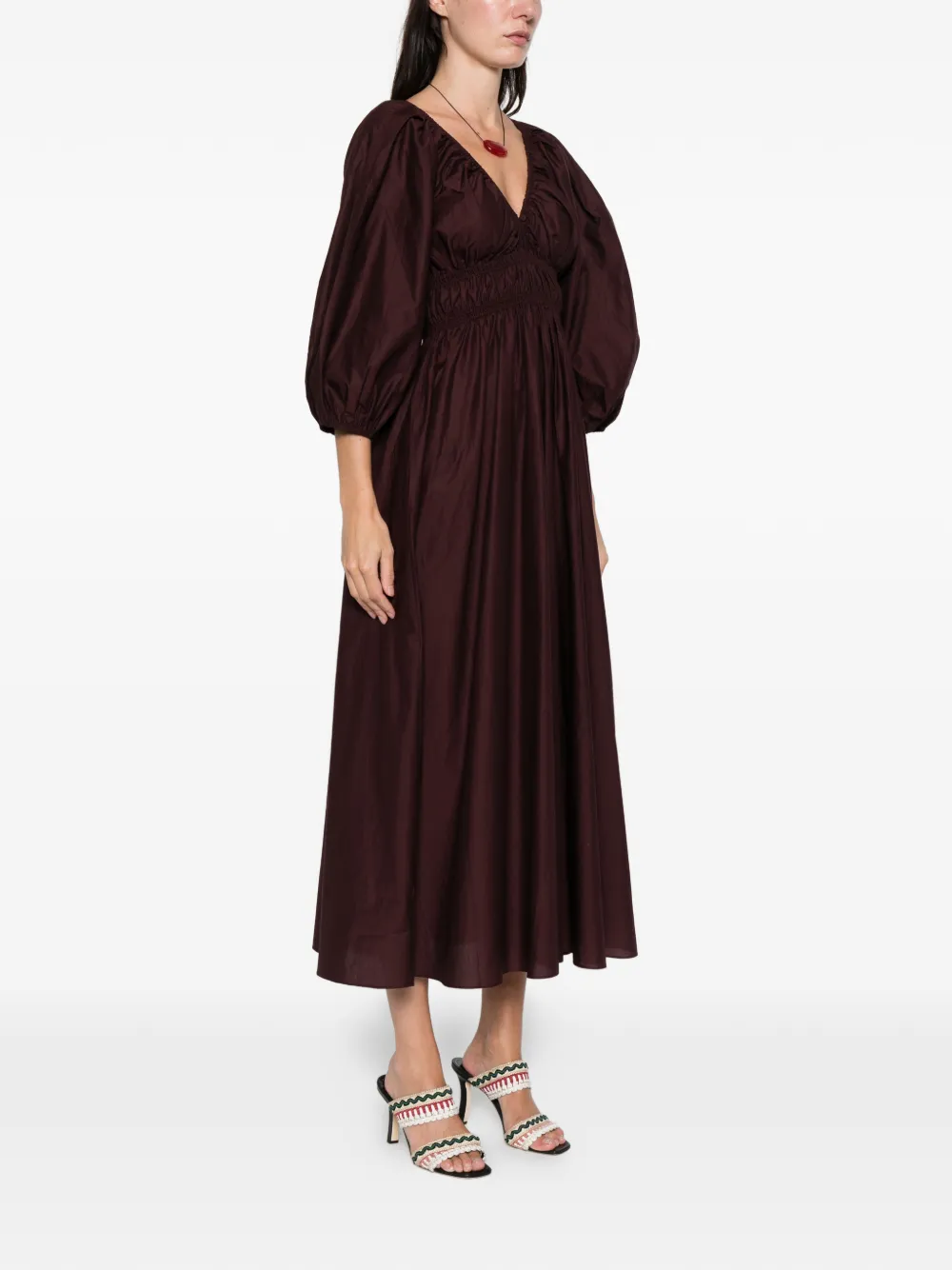Matteau Shirred Organic Cotton-poplin Maxi Dress In Burgundy