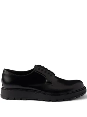 Prada Leather Derby Shoes | Black | FARFETCH