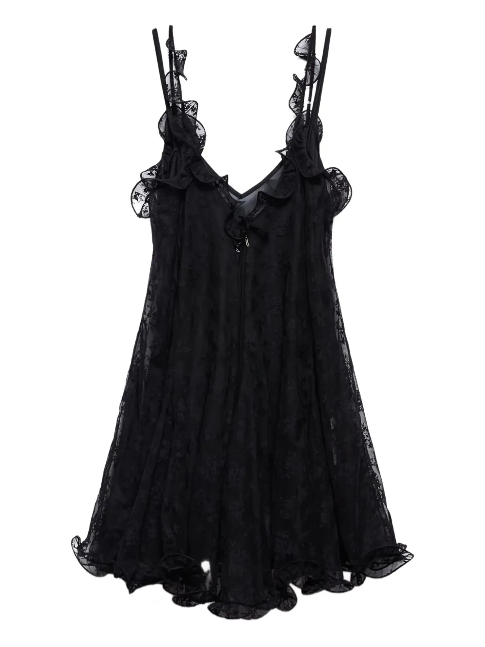 Aniye By V-neck Ruffled-details Nightdress In Black