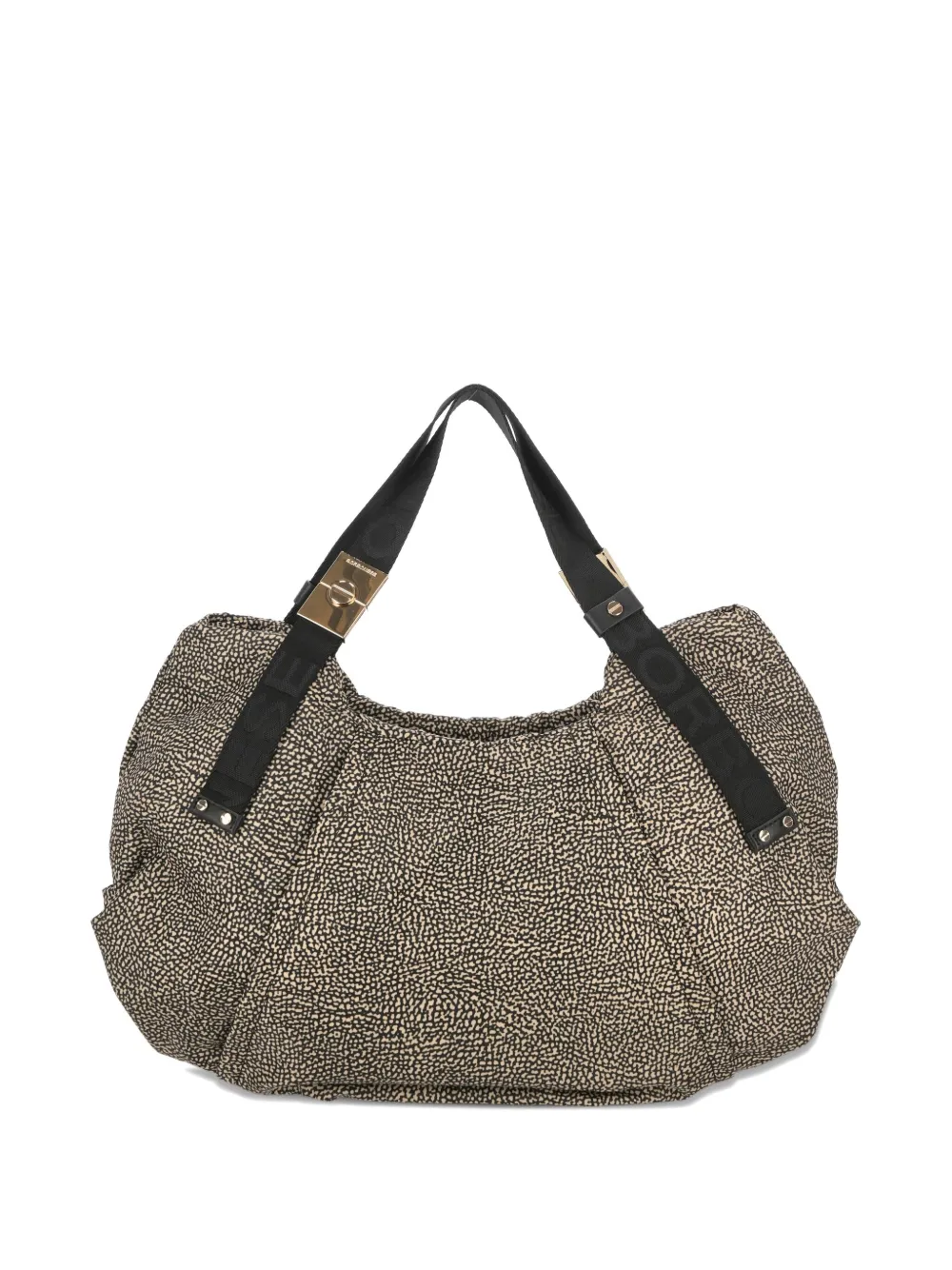 Borbonese Medium Fold Bowler shopper met macadamprint - Beige