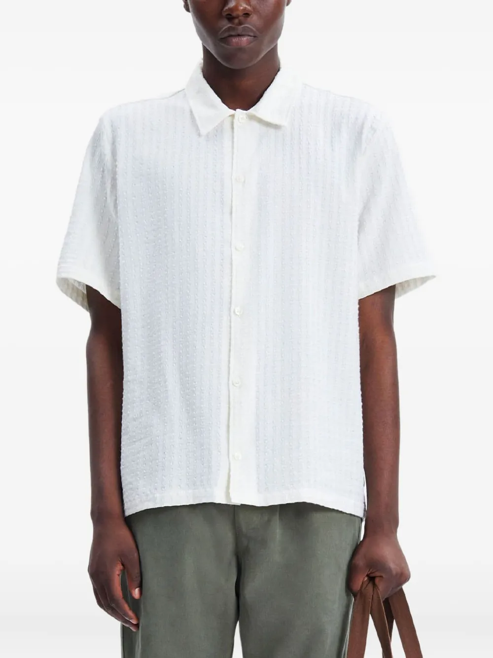 SAMSOE Avan JX textured cotton shirt Wit