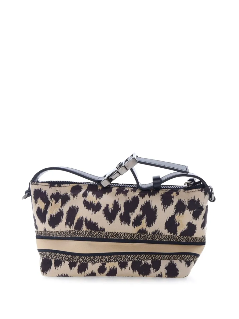 Pre-owned Dior 2022 Mizza Small Canvas Embroidered Leopard Travel Nomad Pouch Handbag