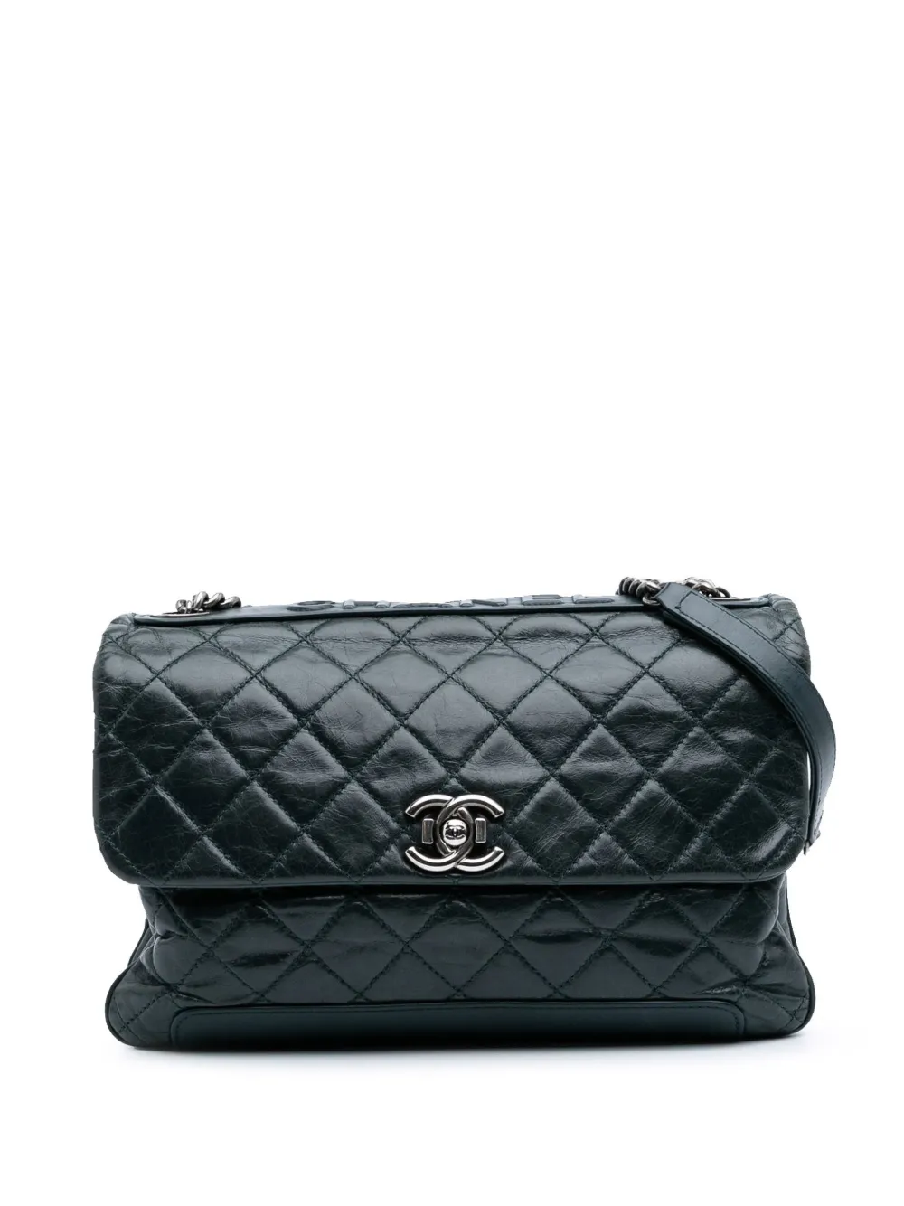 CHANEL Pre-Owned bolsa crossbody Accordion Flap de piel de becerro capitonada con logo 2012-2013 | verde | Image 1