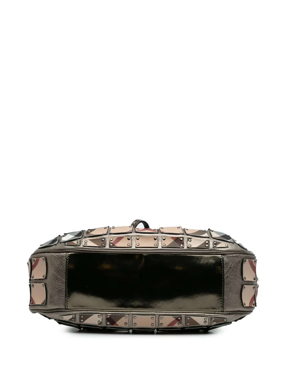 Pre-owned Burberry 2000-2017 Mini Metallic Leather And Super Nova Check Canvas Studded Warrior Hobo Shoulder Bag
