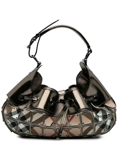 Burberry Pre-Owned 2000-2017 Mini Metallic Leather and Super Nova Check Canvas Studded Warrior Hobo shoulder bag