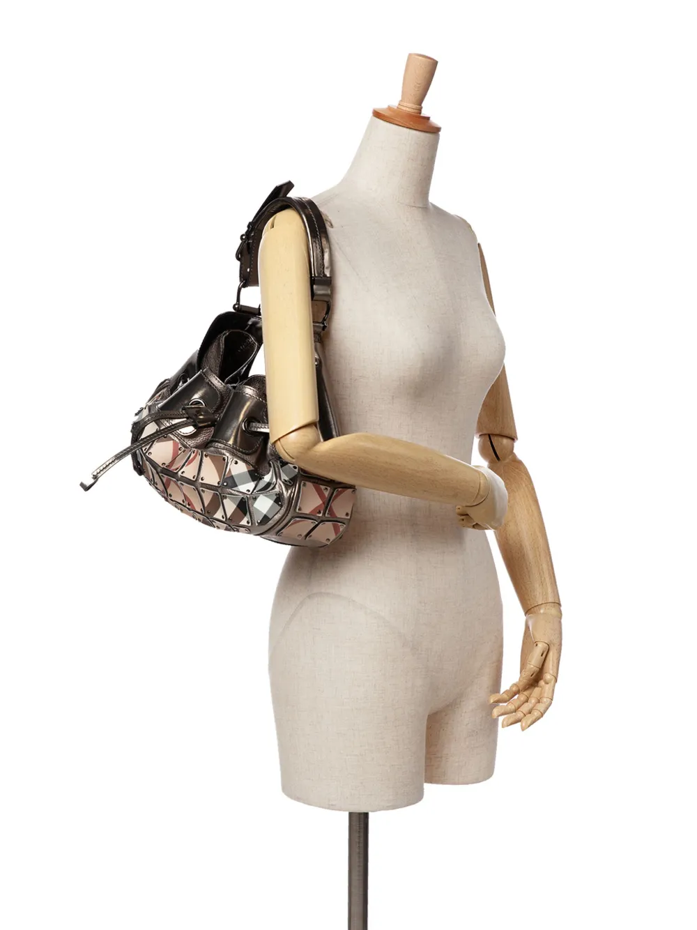 Burberry Pre-Owned 2000-2017 Mini Metallic Leather and Super Nova Check Canvas Studded Warrior Hobo shoulder bag | Pre-Owned | Image 2