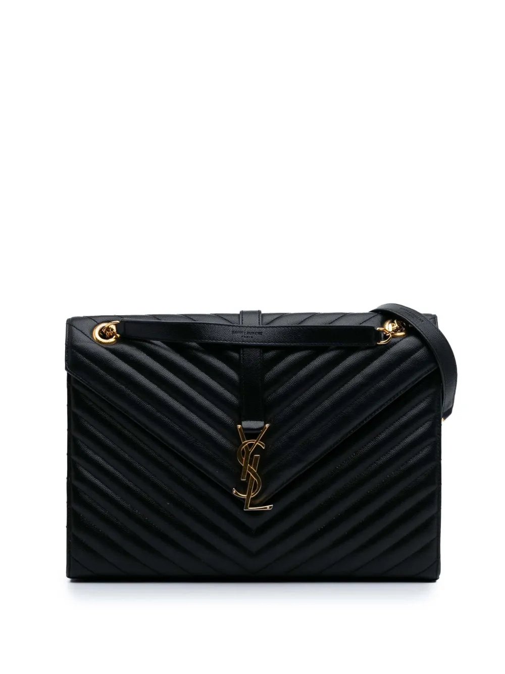 Saint Laurent Pre-Owned Grain De Poudre Monogram Chevron Envelope 大号单肩包（2017年典藏款） | 黑色 | Image 1