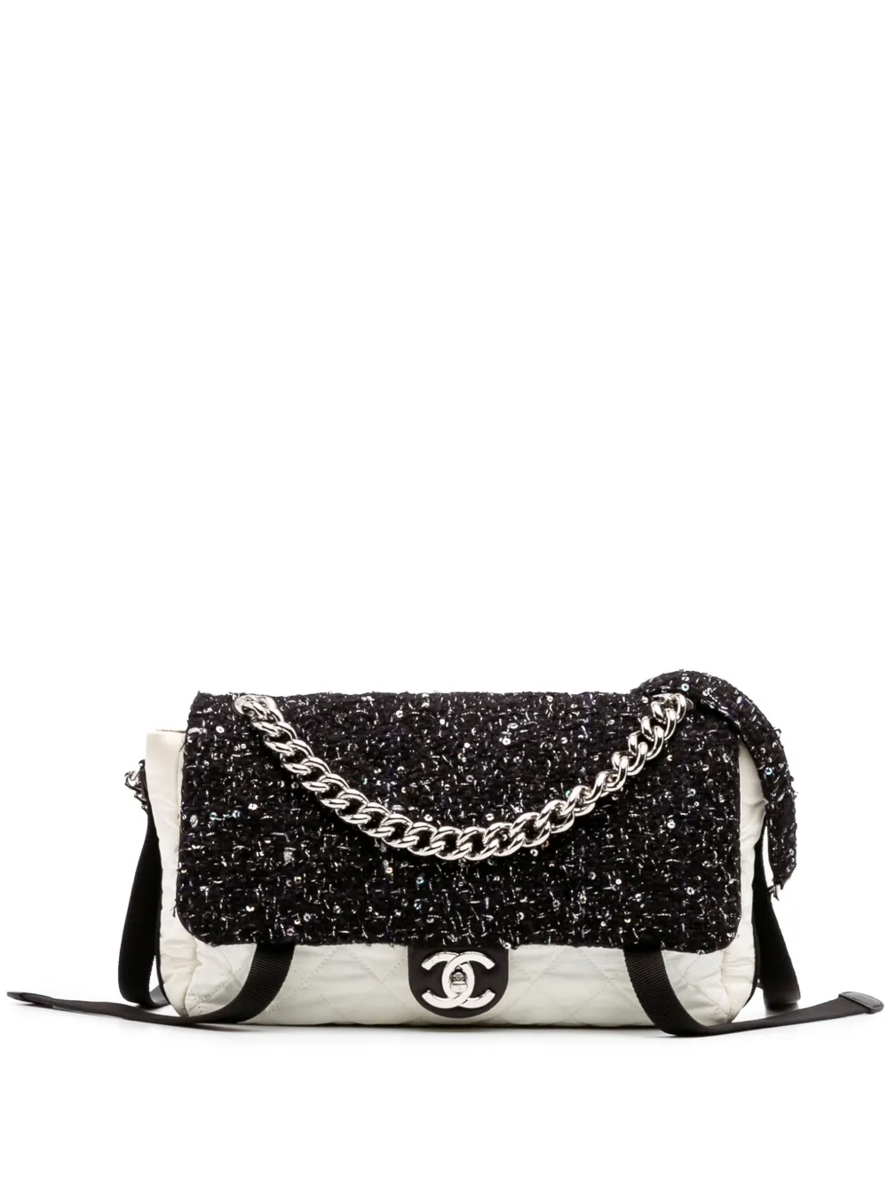 CHANEL Pre-Owned 2017-2018 Bicolor Tweed and Nylon Astronaut Essentials Flap satchel | Black | Image 1