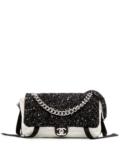 CHANEL Pre-Owned Borsa a tracolla Astronaut Essentials bicolore in tweed e nylon con battente 2017-2018