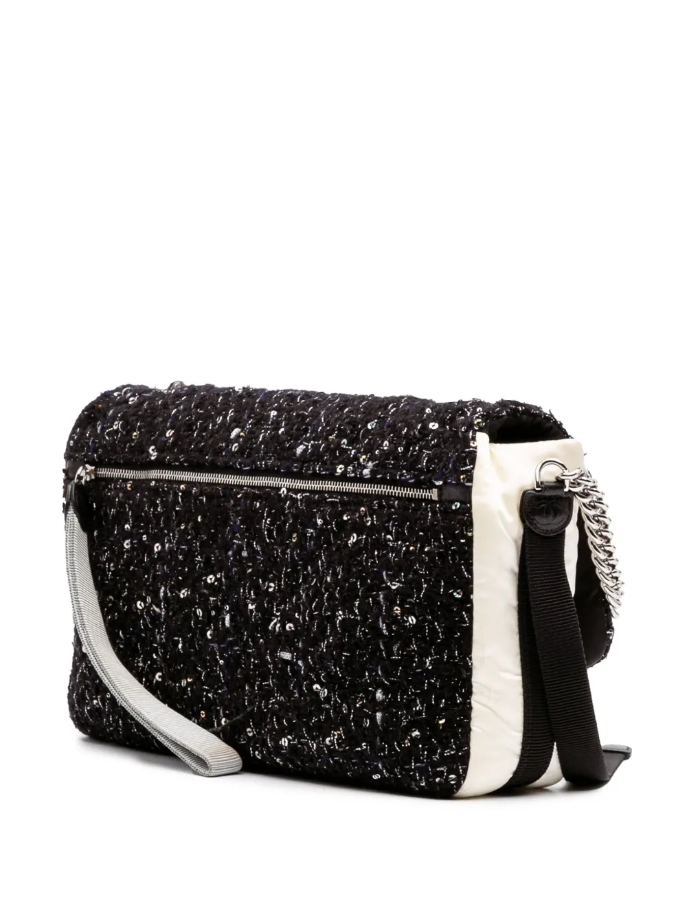 Pre-owned Chanel 2017-2018 Bicolor Tweed And Nylon Astronaut Essentials Flap Satchel