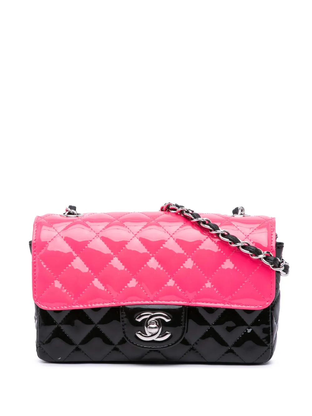 CHANEL Pre-Owned 2019 Mini Rectangular Classic Bicolor Patent Single Flap crossbody bag | Pink | Image 1
