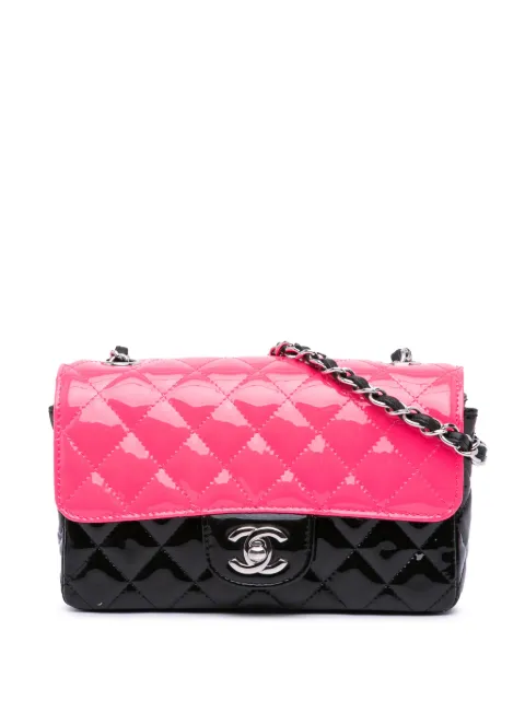 CHANEL Pre-Owned 2019 미니 직사각 바이컬러 페이턴트 싱글 플랩 크로스 백