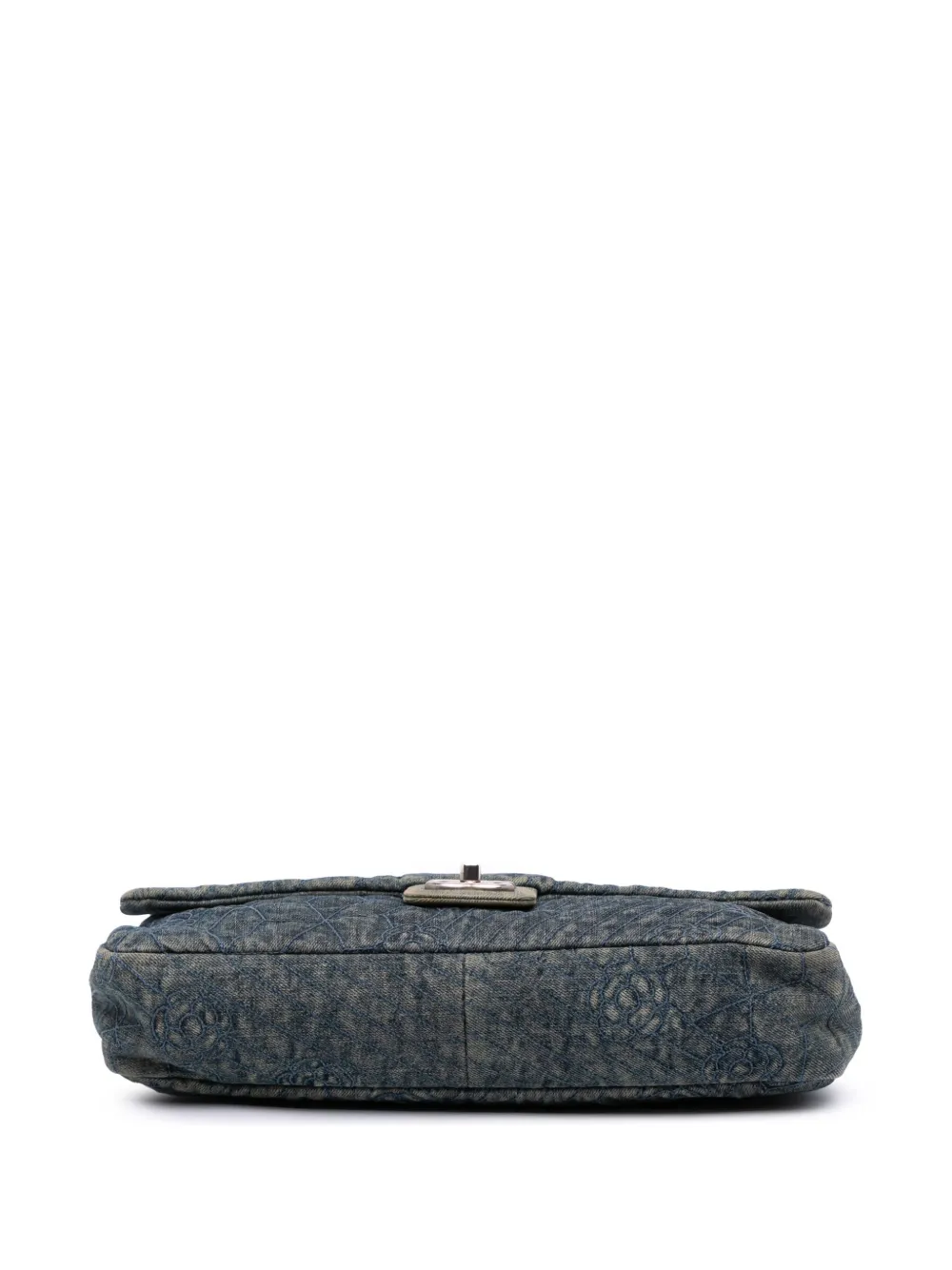 Pre-owned Chanel 2012 Large Embroidered Denim Camellia Flap Crossbody Bag