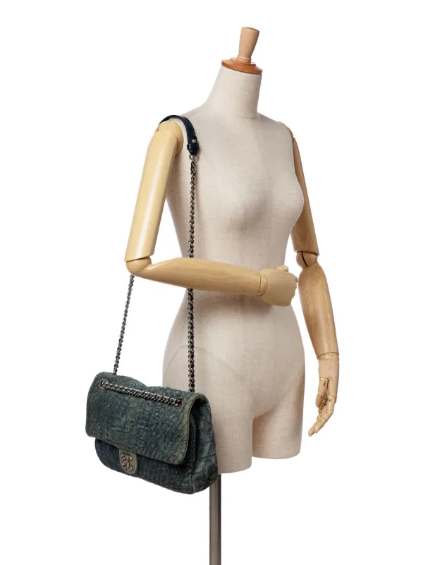 CHANEL Pre-Owned 2012 Large Embroidered Denim Camellia Flap