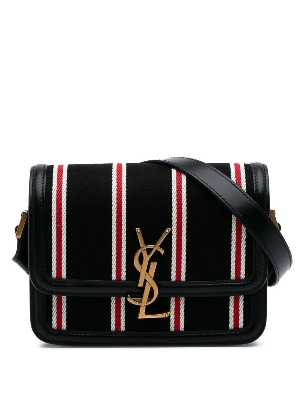 Saint Laurent Pre-Owned 2021 Small Canvas Striped Solferino Satchel In Saint Laurent Pre-Owned 2021 Small Canvas Striped Solferino Satchel In