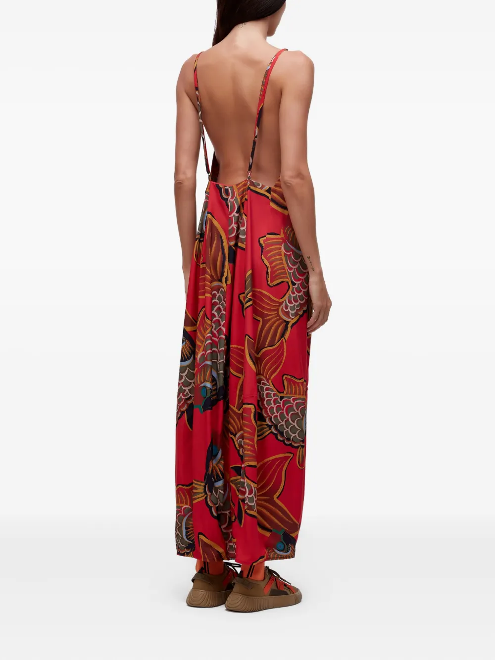 Osklen Baloon Peixe Open-back Maxi Dress In Red