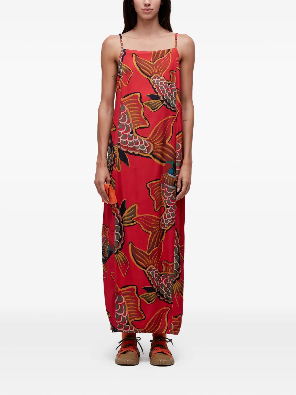 Osklen Baloon Peixe maxi-jurk met open rug - Rood