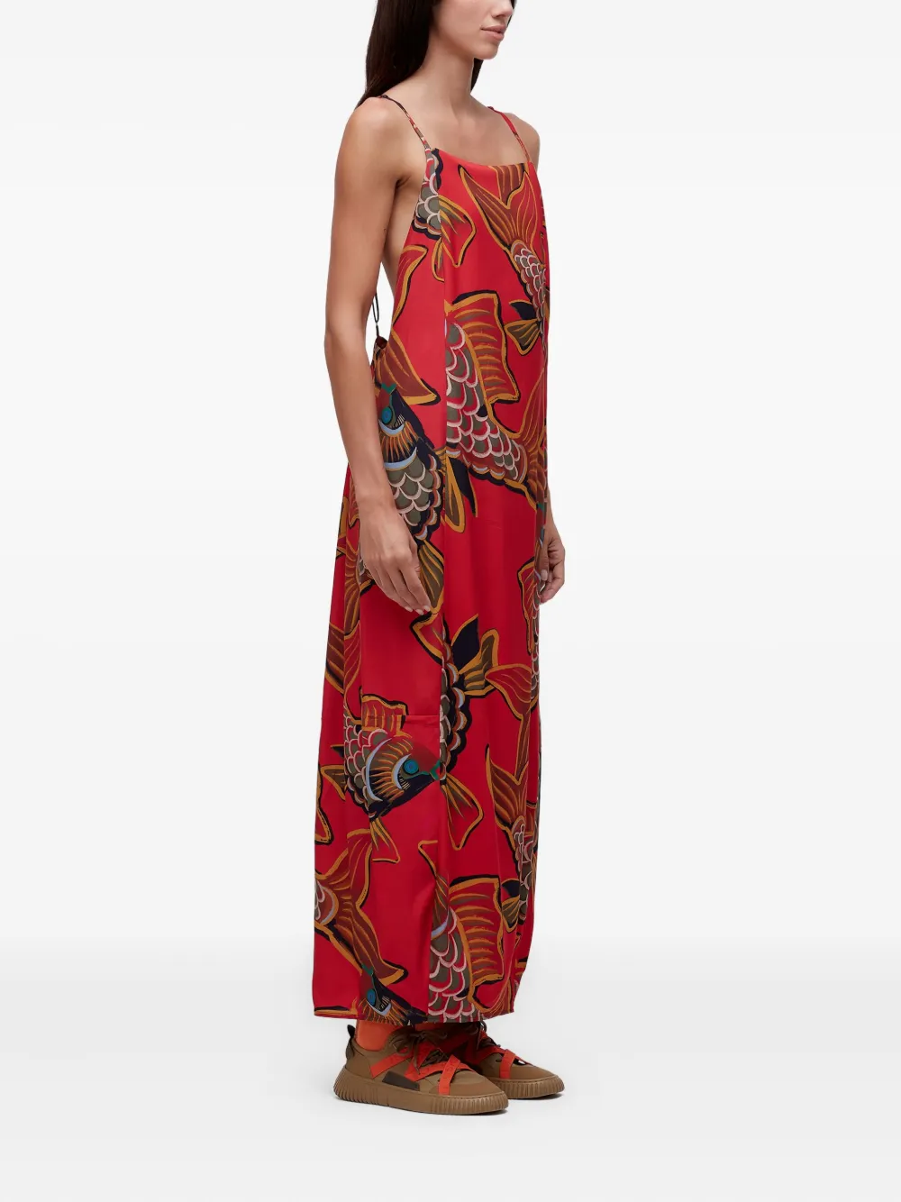 Osklen Baloon Peixe Open-back Maxi Dress In Red