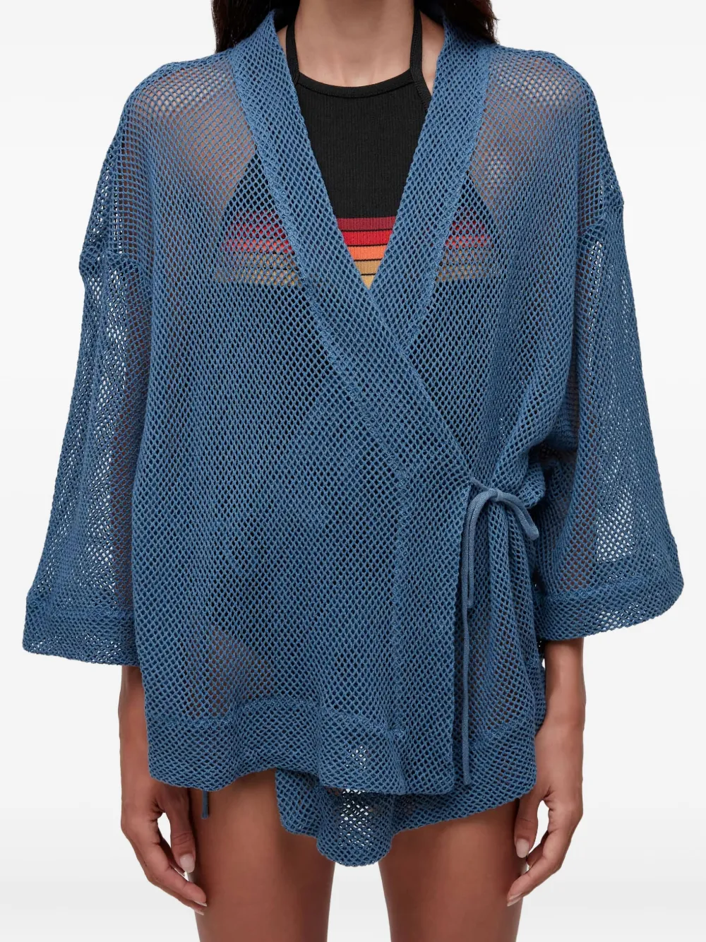 Osklen Mesh Wrap Coat In Blue